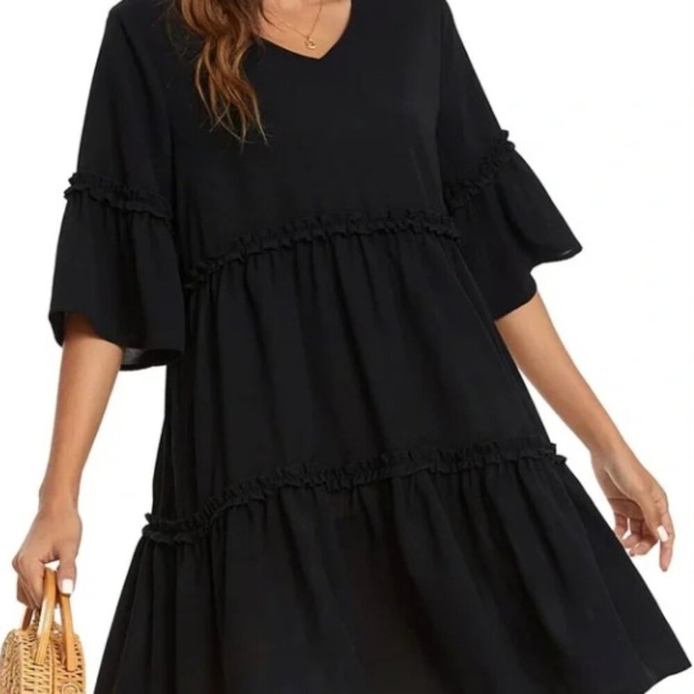 Funlingo Summer Dresses Flowy Tunic Mini Dress Short Sleeve Swing Dress sz Large